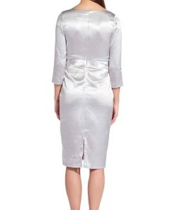 Plus Size Dresses Adrianna Papell - AP1E205746 V Neck Satin Fitted Dress