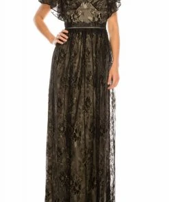 Formal Gowns Adrianna Papell - AP1E205747 Flutter Sleeve V-Neck Dress