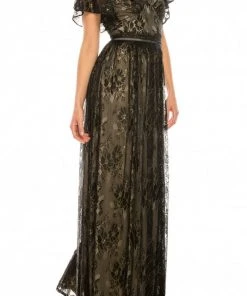 Formal Gowns Adrianna Papell - AP1E205747 Flutter Sleeve V-Neck Dress