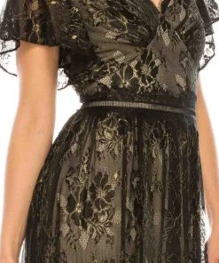 Formal Gowns Adrianna Papell - AP1E205747 Flutter Sleeve V-Neck Dress