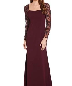 Formal Gowns Adrianna Papell - AP1E206039 Beaded Long Sleeve Square Neck Long Dress