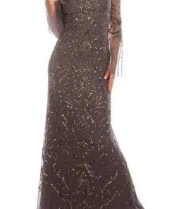 Adrianna Papell - AP1E206204 V Neck Embellished Evening Gown Formal Gowns
