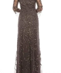 Adrianna Papell - AP1E206204 V Neck Embellished Evening Gown Formal Gowns