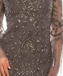 Adrianna Papell - AP1E206204 V Neck Embellished Evening Gown Formal Gowns