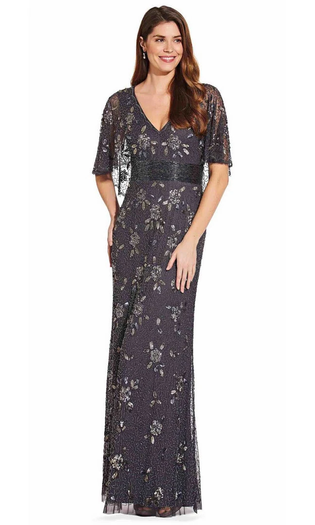 Adrianna Papell - AP1E206208 Long Beaded Cape Sleeve Sheath Dress Formal Gowns 5 Adrianna Papell - AP1E206208 Long Beaded Cape Sleeve Sheath Dress Formal Gowns