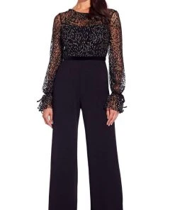 Adrianna Papell - AP1E206419 Illusion Long Sleeve Embellished Jumpsuit