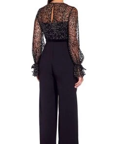 Adrianna Papell - AP1E206419 Illusion Long Sleeve Embellished Jumpsuit