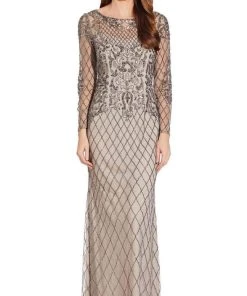 Adrianna Papell - AP1E206463 Beaded Illusion Long Sleeve Dress Formal Gowns