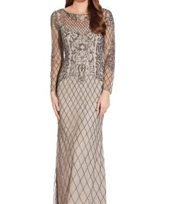 Adrianna Papell - AP1E206463 Beaded Illusion Long Sleeve Dress Formal Gowns