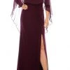 Adrianna Papell - AP1E206514 Ruched High Slit Sheer Cape Evening Dress 1 Adrianna Papell - AP1E206514 Ruched High Slit Sheer Cape Evening Dress