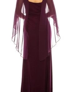 Adrianna Papell - AP1E206514 Ruched High Slit Sheer Cape Evening Dress