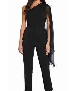 Plus Size Dresses Adrianna Papell - AP1E206604 Flutter Sleeve One Shoulder Jumpsuit