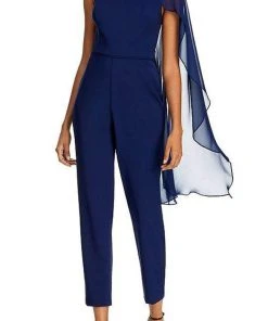 Plus Size Dresses Adrianna Papell - AP1E206604 Flutter Sleeve One Shoulder Jumpsuit