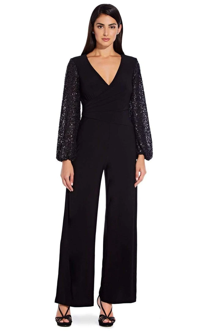 Adrianna Papell - AP1E206642 Sequined Bishop Sleeve Jumpsuit Plus Size Dresses 3 Adrianna Papell - AP1E206642 Sequined Bishop Sleeve Jumpsuit Plus Size Dresses