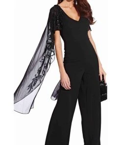 Adrianna Papell - AP1E206658 Embellished V Neck Jumpsuit Plus Size Dresses