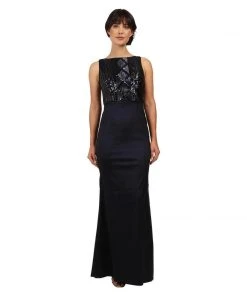 Formal Gowns Adrianna Papell - Bateau Neckline Sequined Long Dress AP1E200234