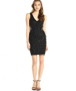 Cocktail Dresses Adrianna Papell - Beaded V-Neck Short Dress 41900230