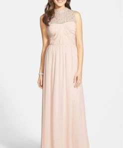 Adrianna Papell - Bejeweled Closed Neck Chiffon Gown 231M70230 Formal Gowns