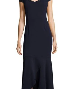 Adrianna Papell - Cold Shoulder Trumpet High Low Dress AP1E202959 - 1 Pc Garnet In Size 10 Available