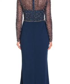 Adrianna Papell - Embellished V-Neck Evening Dress AP1E203730 - 1 Pc Deep Blue In Size 4 Available Formal Gowns
