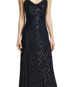 Adrianna Papell - Fine Strap Fully Beaded V-Neck Gown 91905320 Long Dresses