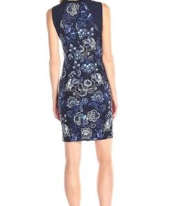 Adrianna Papell - Floral Printed Sleeveless Short Dress 16PD12240 - 1 Pc Navy Multi In Size 6 Available Cocktail Dresses