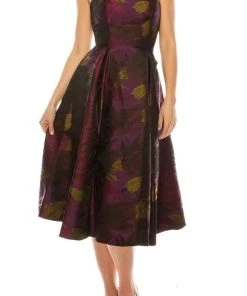 Cocktail Dresses Adrianna Papell - Floral Straight Tea Length Dress 41887910 - 1 Pc Wine In Size 6 Available