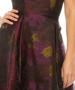 Cocktail Dresses Adrianna Papell - Floral Straight Tea Length Dress 41887910 - 1 Pc Wine In Size 6 Available