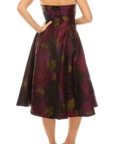 Cocktail Dresses Adrianna Papell - Floral Straight Tea Length Dress 41887910 - 1 Pc Wine In Size 6 Available