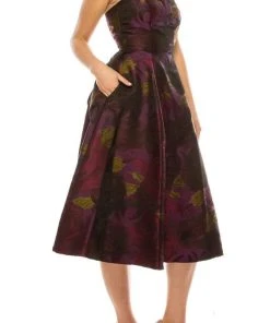 Cocktail Dresses Adrianna Papell - Floral Straight Tea Length Dress 41887910 - 1 Pc Wine In Size 6 Available