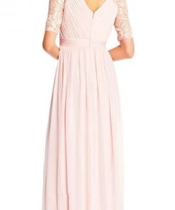 Adrianna Papell - Half Sleeve Pin-Tucked Bodice Long Gown AP1E201417 - 1 Pc Blush In Size 12 Available Formal Gowns