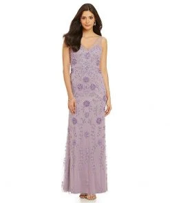 Adrianna Papell - Illusion V-Neckline Long Dress 91884420