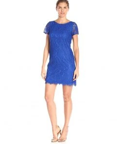 Adrianna Papell - Lace Bateau Neck Sheath Dress 13263430
