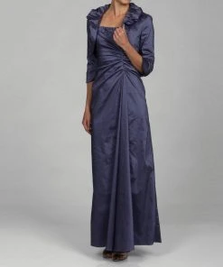 Formal Gowns Adrianna Papell - Long Satin Dress With Ruffle Neck Bolero 81848880
