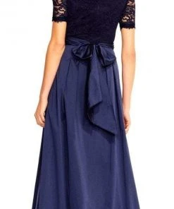 Formal Gowns Adrianna Papell - Off-Shoulder Taffeta A-line Gown AP1E201965 - 1 Pc Navy In Size 16 Available