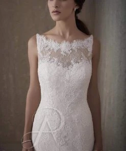 Adrianna Papell Platinum - 31013 Lace Drape Bateau Trumpet Bridal Gown