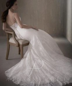 Adrianna Papell Platinum - 31013 Lace Drape Bateau Trumpet Bridal Gown