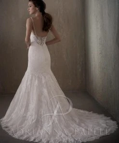 Adrianna Papell Platinum - 31013 Lace Drape Bateau Trumpet Bridal Gown