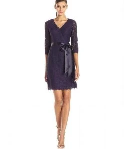 Cocktail Dresses Adrianna Papell - Quarter Length Sleeves Lace Short Dress 41910400
