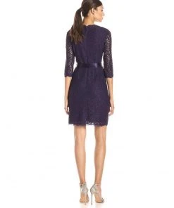 Cocktail Dresses Adrianna Papell - Quarter Length Sleeves Lace Short Dress 41910400