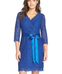 Cocktail Dresses Adrianna Papell - Quarter Length Sleeves Lace Short Dress 41910400