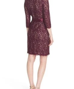 Cocktail Dresses Adrianna Papell - Quarter Length Sleeves Lace Short Dress 41910400