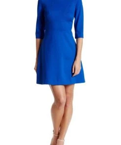 Cocktail Dresses Adrianna Papell - Quarter Length Sleeves Ponte A-Line Dress 15247232