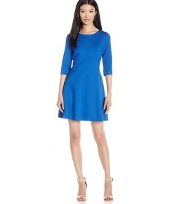 Cocktail Dresses Adrianna Papell - Quarter Length Sleeves Ponte A-Line Dress 15247232