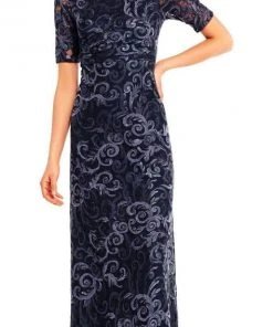 Adrianna Papell - Sequin Lace Embroidered Swirl Mesh Dress AP1E201418 - 1 Pc Midnight In Size 10 Available Formal Gowns