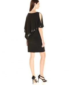 Adrianna Papell Sequin-Trimmed Cutaway Capelet Dress - 1 Pc Black In Size 6 Available Cocktail Dresses