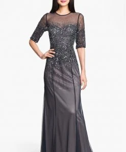 Formal Gowns Adrianna Papell - Sequined Jewel Neck Dress 91863332