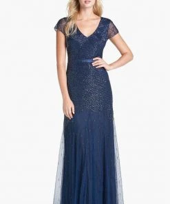 Formal Gowns Adrianna Papell - Sequined V Neck Long Dress 91885900