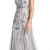 Adrianna Papell Short Sleeves Floral Beaded Godet Trumpet Gown AP1E202853