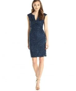 Adrianna Papell - Split V-Neck Lace Dress 15252690